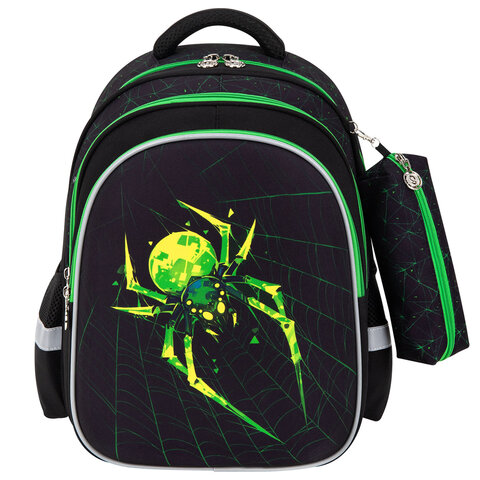 Рюкзак SNOOBAG (СНУБЭГ) MIND с пеналом в комплекте, 2 отделения, "Неоновый паук", 40х28х18 см, 274444 - фото 2