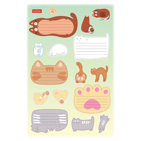 Наклейки "КОТОВАСИЯ" для маркировки школьных принадлежностей, НАБОР 4 листа, 64 наклейки, HATBER, 4Н5н - фото 4