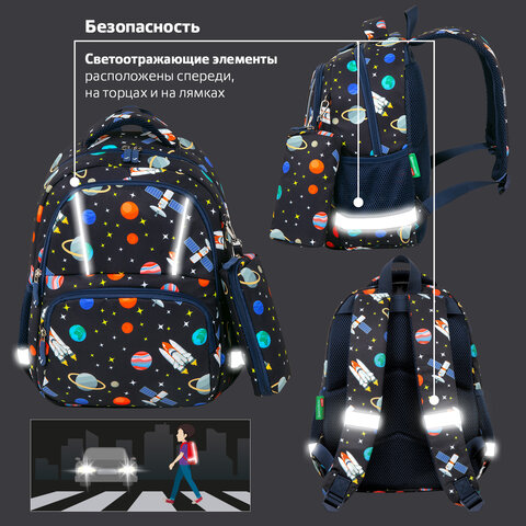 Рюкзак BRAUBERG KIDS SET, с пеналом в комплекте, 2 отделения, "Space infinity", 37x28x16 см, 272099 - фото 15