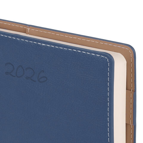 Ежедневник датированный 2026, А5, 143х218 мм, BRAUBERG "Journal", под кожу, застежка, держатель для ручки, органайзер, синий, 117379 - фото 6