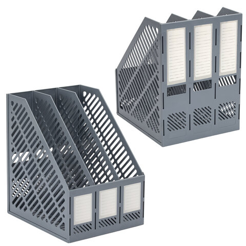 Лоток вертикальный для бумаг BRAUBERG "Office-Expert", 215 мм, 3 отделения, сборный, серый, 238018 - фото 3