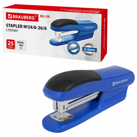 Степлер №24/6, 26/6 BRAUBERG "SX-39", до 25 листов, синий, 228591 - фото 7