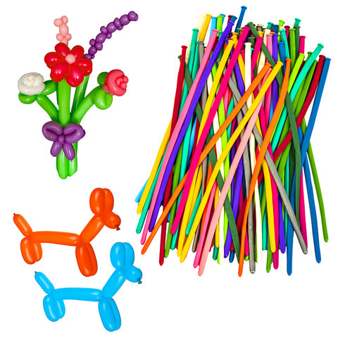 Шары воздушные для моделирования 5х150 см, 100 штук, ассорти, BRAUBERG KIDS, 591877 - фото 1