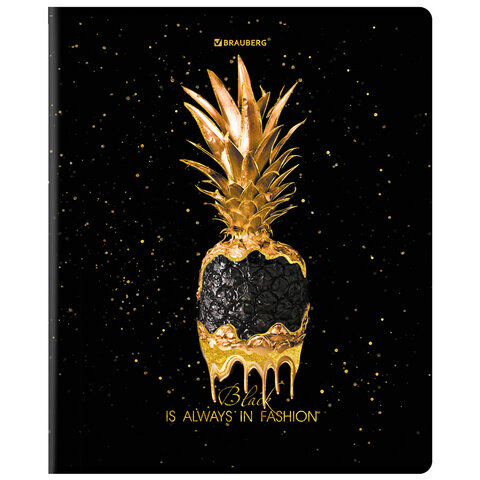 Тетрадь А5, 48 л., BRAUBERG, скоба, клетка, матовая ламинация, фольга, "Black&Gold" (микс в спайке), 404370 - фото 7