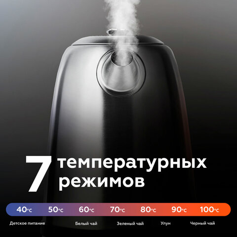 Чайник BQ (БИ-КЬЮ) KT1724SW, 1,7 л, 2200 Вт, закрытый нагревательный элемент, ТЕРМОРЕГУЛЯТОР, стальной, 86189269 - фото 8