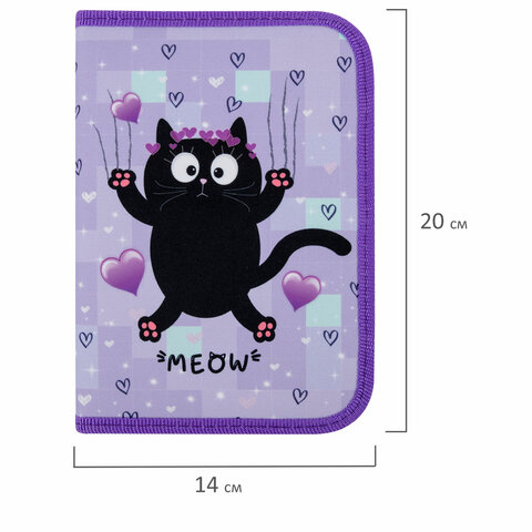 Пенал ПИФАГОР, 1 отделение, 2 откидные планки, полиэстер, 20х14 см, "Falling cat", 272287 - фото 7