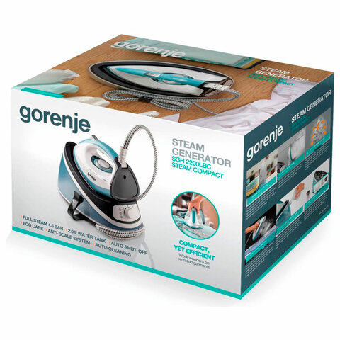 Парогенератор GORENJE SGH2200LBC, 2200 Вт, 4,5 Бар, пар 50 г/мин, паровой удар 100 г/мин, 2 л, синий - фото 5