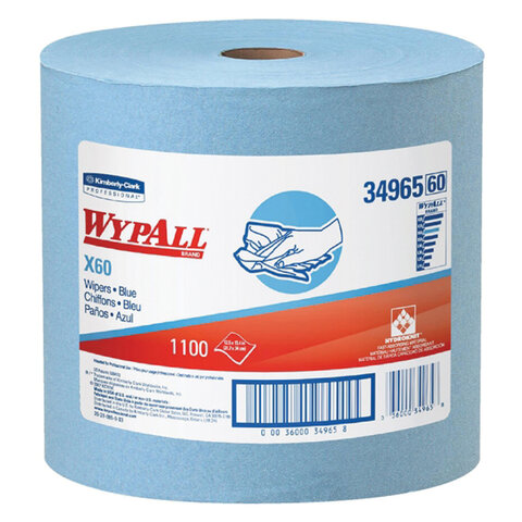 Протирочный нетканый материал KIMBERLY-CLARK Wypall X60, 1100 листов в рулоне, 31,5х34 см, голубой, 34965 - фото 1