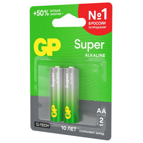 Батарейки КОМПЛЕКТ 2 шт., GP Super G-Tech, AA (LR6, 15А), алкалиновые, пальчиковые, блистер, 15A-2CR2 - фото 6