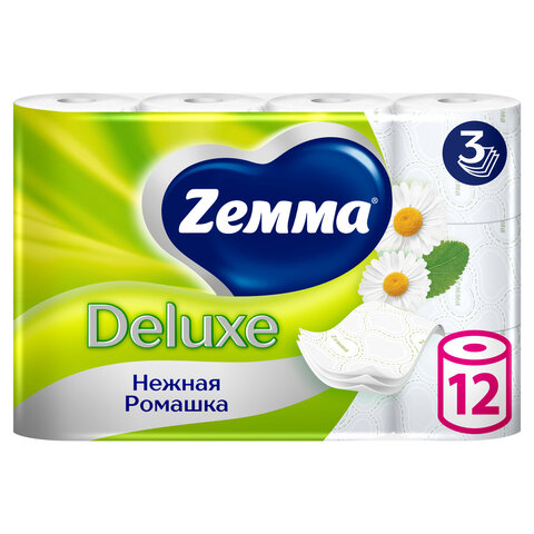 Бумага туалетная 3-слойная 12 рулонов (12х18 м), С АРОМАТОМ РОМАШКИ, ZEMMA/ZEWA Deluxe, 536131 - фото 3