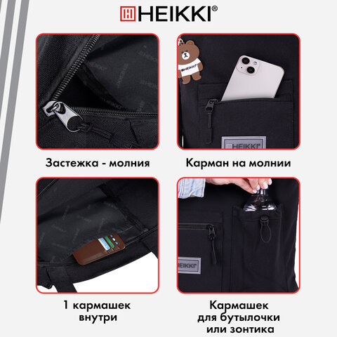 Сумка шоппер HEIKKI EQUIP (ХЕЙКИ), канвас, карман для бутылки, 38х35 см, черный, 272442 - фото 11