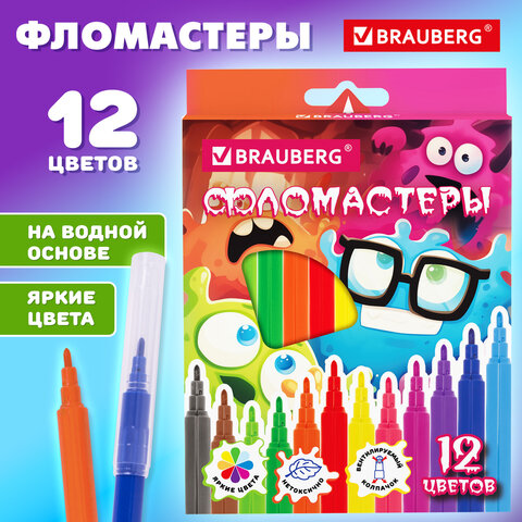 Фломастеры кросс-серия МОНСТРИКИ, 12 цветов, вентилируемый колпачок, картонная коробка с европодвесом, BRAUBERG, 152622 - фото 7