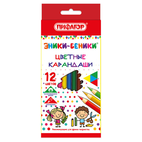 Карандаши цветные ПИФАГОР "ЭНИКИ-БЕНИКИ", 12 цветов, шестигранные, натуральное дерево, 181346 - фото 1