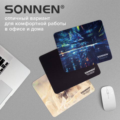 Коврик для мыши SONNEN "BLACK", резина + ткань, 220х180х3 мм, 513309 - фото 11