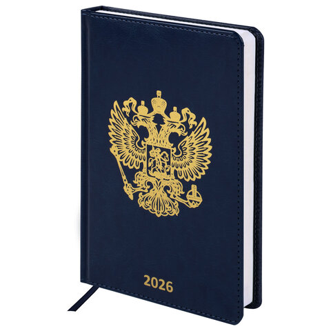 Ежедневник датированный 2026 А5 138х213 мм, BRAUBERG "State", под кожу, синий, 117416 - фото 1