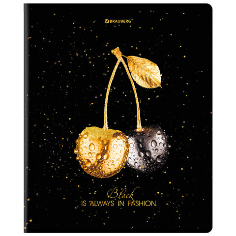 Тетрадь А5, 48 л., BRAUBERG, скоба, клетка, матовая ламинация, фольга, "Black&Gold" (микс в спайке), 404370 - фото 8