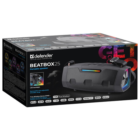Колонка портативная DEFENDER Beatbox 25, 25 Вт, 3000 мАч, Bluetooth, FM, Type-C, черная, 65325 - фото 17