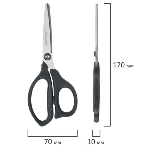 Ножницы BRAUBERG "BOMB", 170 мм, графитовый цвет, 2-сторонняя заточка, эргономичные, 238857 - фото 8