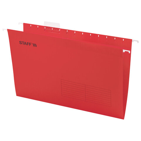 Подвесные папки A4/Foolscap (404х240 мм) до 80 л., КОМПЛЕКТ 10 шт., красные, картон, STAFF, 270936 - фото 1