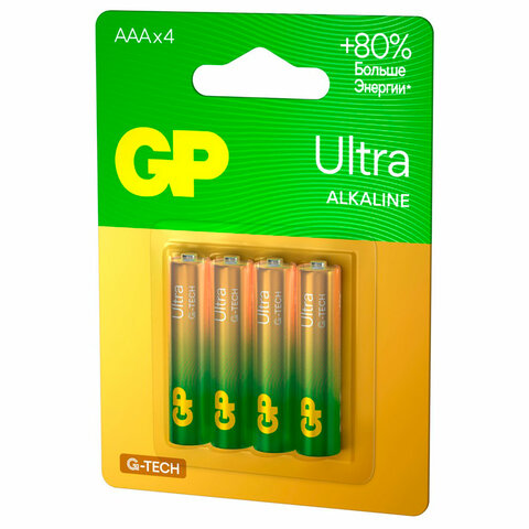 Батарейки КОМПЛЕКТ 4 шт., GP Ultra G-Tech, AAA (LR03, 24А), алкалиновые, мизинчиковые, 24AUA21-2CRSBC4 - фото 4