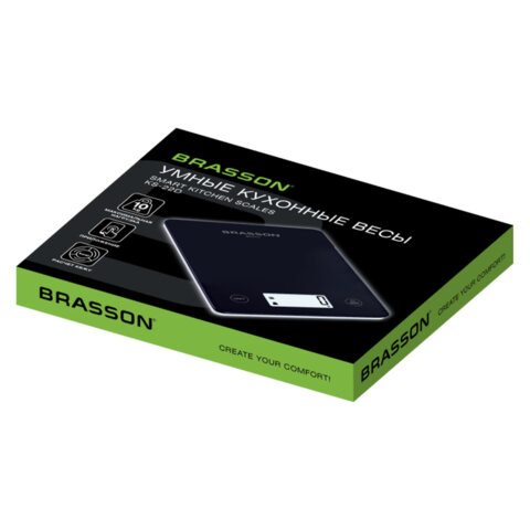 Весы кухонные УМНЫЕ BRASSON (БРАССОН) KS-22D, до 10 кг, КБЖУ, приложение, стекло, черные, 458446 - фото 8