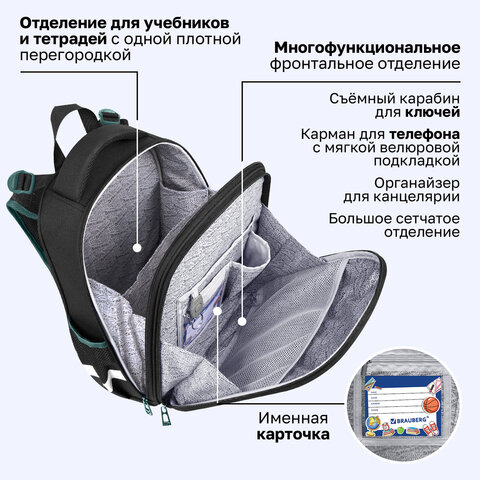 Ранец BRAUBERG PREMIUM, 2 отделения, с брелоком, "К звездам!", ЛАМПОЧКИ, 38х29х16 см, 270599 - фото 21