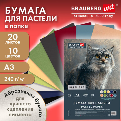 Бумага для пастели АБРАЗИВНАЯ А3 в коробке, 40 листов 10 цветов, 240 г/м2, BRAUBERG ART, 117768 - фото 4