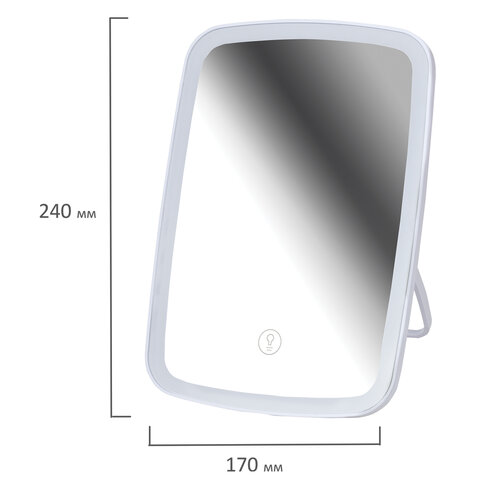 Зеркало настольное с LED-подсветкой для макияжа, 24х17 см, 3 режима свечения, аккумулятор 800 mAh, цвет белый, WBZ (ВБЗ), 609333 - фото 9