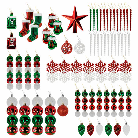 Шары ёлочные НАБОР 132 предмета "Red&Green", красный/зеленый/белый, пластик, ЗОЛОТАЯ СКАЗКА, 592180 - фото 2