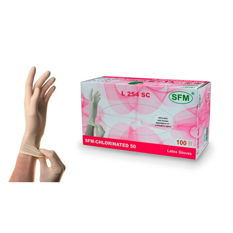 Перчатки латексные смотровые SFM Grip-Surface/ L 254 SC, Германия, 50 пар (100 штук), размер 8-9, L (большой) - фото 8