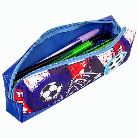 Пенал ЮНЛАНДИЯ, 1 отделение, полиэстер, "Football", синий, 19х4х6 см, 270270 - фото 7