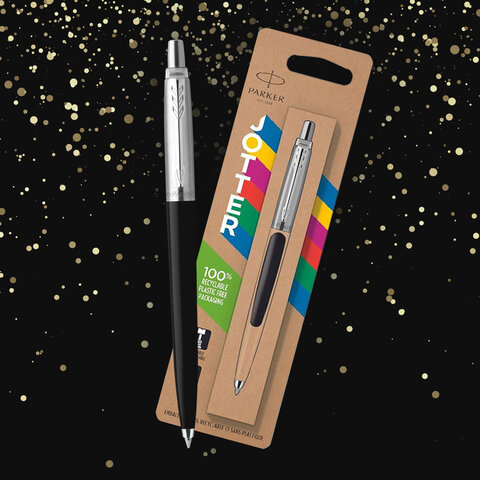 Ручка шариковая PARKER "Jotter Plastic CT", корпус черный, ежедневник А5 черный, золотой срез, пакет, 880894 - фото 12