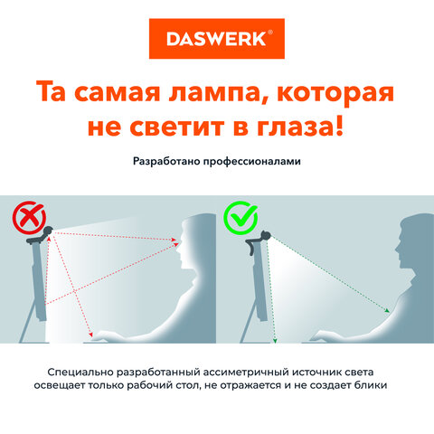 Бестеневая лампа светильник для монитора, ноутбука многорежимная, LED, 5 Вт, черный, DASWERK, 238330 - фото 13