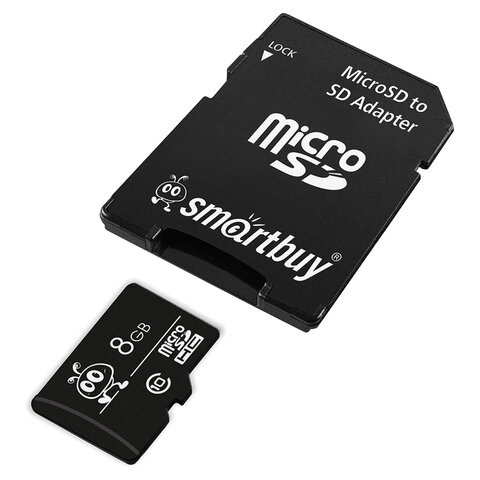 Карта памяти micro SDHC, 8 GB, SMARTBUY, 10 Мб/сек. (class 10), с адаптером, SB8GBSDCL10-01 - фото 3