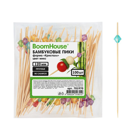 Шпажки-пики для канапе бамбуковые форма "Кристалл" цвет микс 12 см, 100 шт., BOOMHOUSE (БУМХАУС), 701970 - фото 1