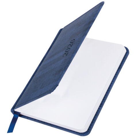 Еженедельник датированный 2026 МАЛЫЙ ФОРМАТ 95х155 мм, А6, BRAUBERG "Wood", под кожу, синий, 117195 - фото 3