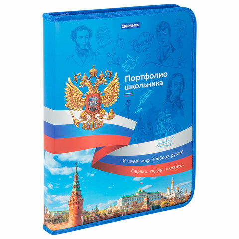 Папка-портфолио школьника, А4, на молнии, 8 вкладышей, обложка твердая, СИМВОЛИКА, BRAUBERG, 115243 - фото 3