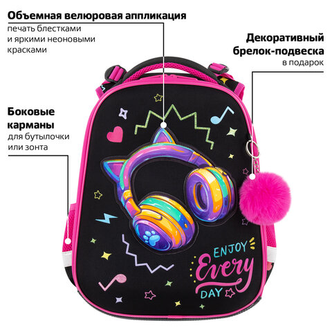 Ранец BRAUBERG PREMIUM, 2 отделения, с брелоком, "Headphones", велюровая нашивка, 38х29х16 см, 273100 - фото 13