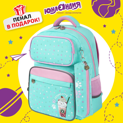 Рюкзак ЮНЛАНДИЯ COMPLETE с пеналом в комплекте, эрго-спинка, "Yummy cat", 42х29х14 см, 270663 - фото 19