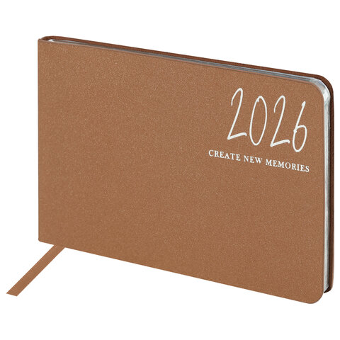 Еженедельник датированный 2026 МАЛЫЙ ФОРМАТ 105х160 мм, А6, BRAUBERG "Blaze", фольга, коричневый, 117217 - фото 1