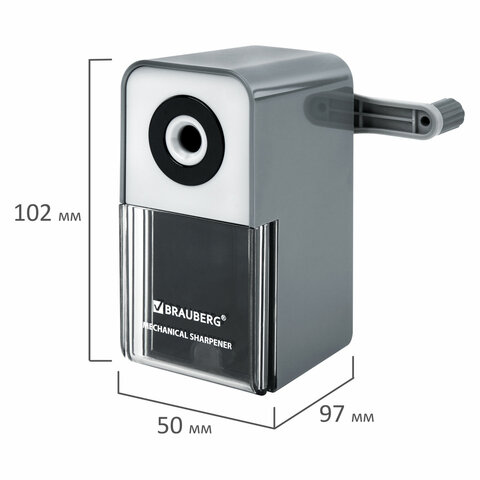 Точилка механическая BRAUBERG CLASSIC, для чернографитных и цветных карандашей, корпус светло-серый, 272002 - фото 10