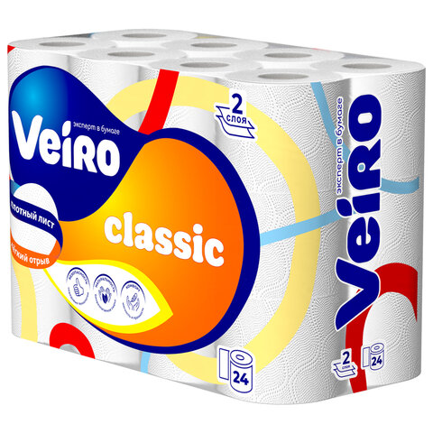 Бумага туалетная бытовая, спайка 24 шт., 2-х слойная (24х15 м), VEIRO Classic, белая, 5с224 - фото 8