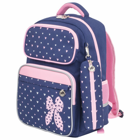 Рюкзак ЮНЛАНДИЯ COMPLETE с пеналом в комплекте, эрго-спинка, "Pink bow", 42х29х14 см, 229972 - фото 1