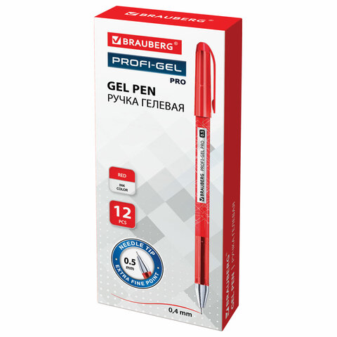 Ручка гелевая BRAUBERG "Profi-Gel PRO", КРАСНАЯ, линия письма 0,4 мм, игольчатый наконечник 0,5 мм, печать на корпусе, 144126 - фото 9