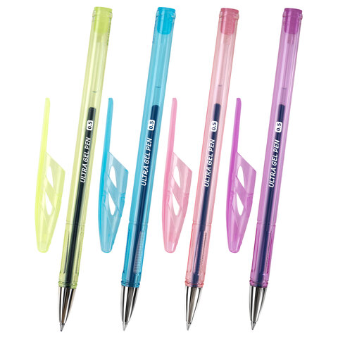 Ручки гелевые "BRAUBERG ULTRA GEL PASTEL", НАБОР 4 ШТУКИ, СИНИЕ, стандартный наконечник 0,5 мм, линия письма 0,35 мм, 144282 - фото 2