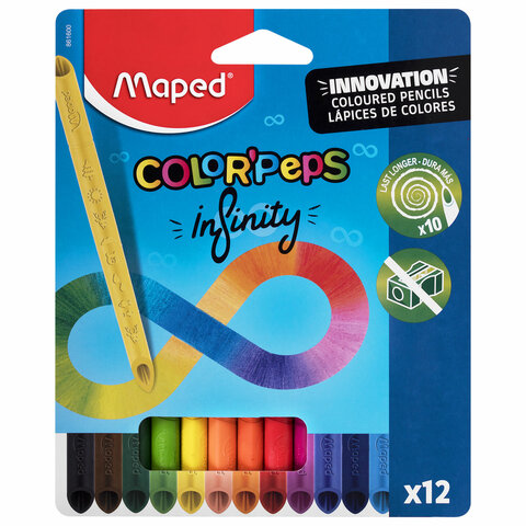 Карандаши цветные монолитные MAPED "Infinity", набор 12 цветов, трехгранные, 861600 - фото 1