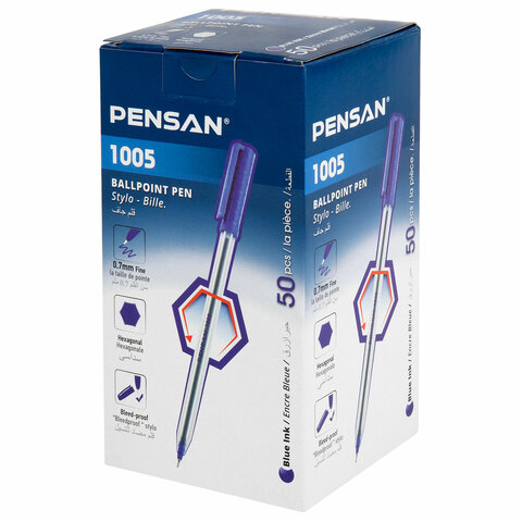 Ручка шариковая масляная PENSAN 1005, СИНЯЯ, корпус прозрачный, узел 0,7 мм, линия письма 0,5 мм, 1005 - фото 9