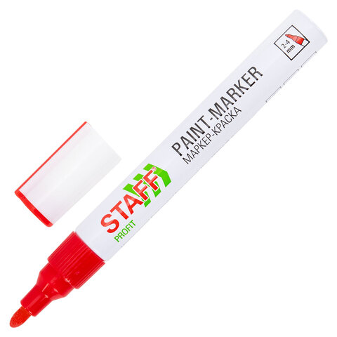 Маркер-краска лаковый (paint marker) 2-4 мм, КРАСНЫЙ, НИТРО-ОСНОВА, STAFF PROFIT, для любых поверхностей, 152582 - фото 2