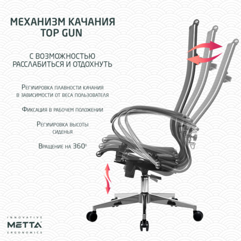 Кресло офисное МЕТТА "К-7" хром, прочная сетка, сиденье и спинка регулируемые, черное - фото 17