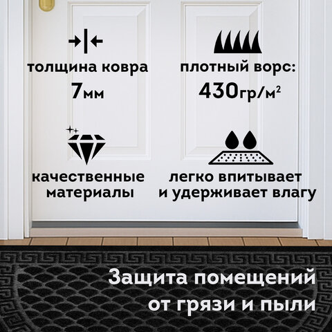 Коврик придверный 60х90 см, ЧЕРНЫЙ, грязезащитный, 430 г/м2, ПОЛУКРУГ, фактурный рисунок ЧЕШУЙКИ, ЛЮБАША, 701051 - фото 9